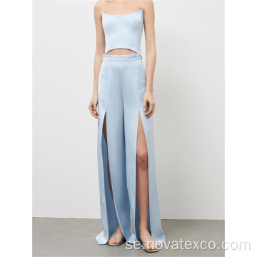 Tencel One Line Neck Top Split Pants Set